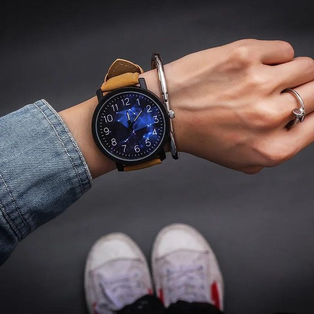 MOONBIFFY Armbanduhr Quarz, Leder, Blau, Damen - Bild 1