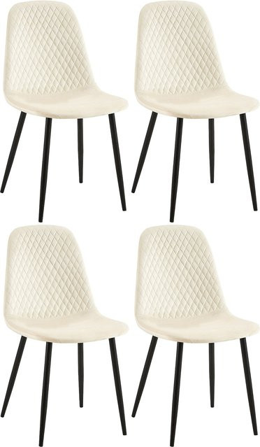 CLP 4er Set Esszimmerstühle Giverny, gepolsterte Stoffstühle mit Ziernähten in Beige, belastbar bis 150 kg - Bild 1