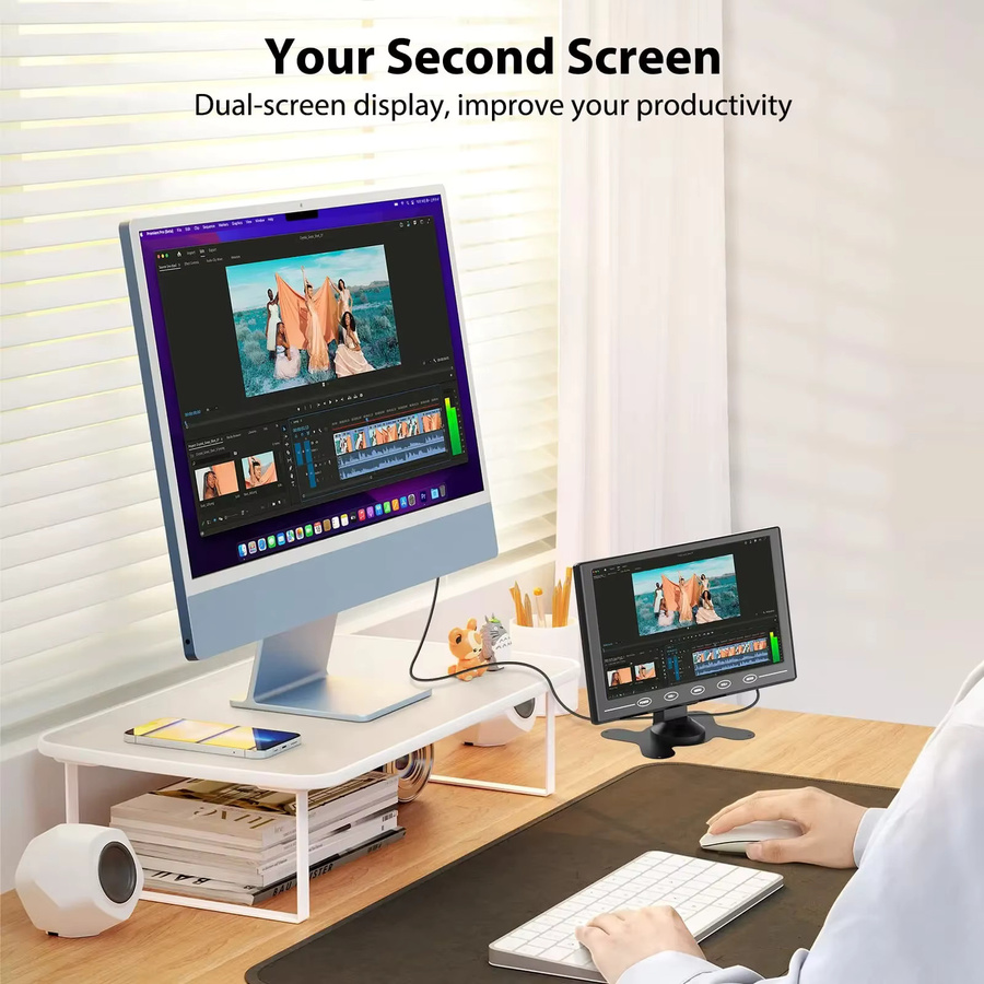 Eyoyo 9 Zoll LCD-Monitor mit Touch-Funktion, 1024 x 600 HD-Bildschirm in Schwarz mit HDMI, VGA, AV und USB-Anschluss, integriertem Lautsprecher und Ständer - Bild 5