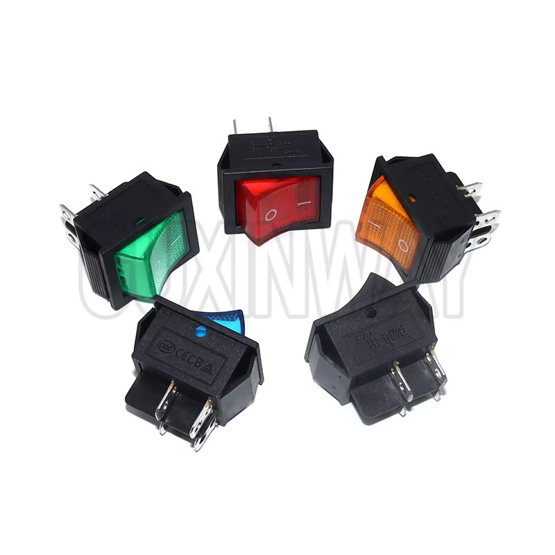 5 Stück GUXINWAY KCD4 Rastender Wippschalter Netzschalter I/O mit Licht, 4 Pins, 16A 250VAC 20A 125VAC, Schwarz und Mehrfarbig - Bild 2