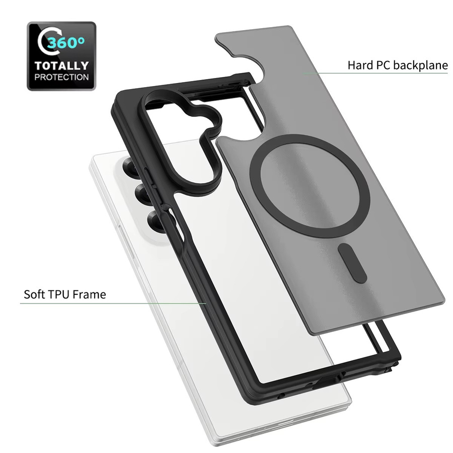 UYUXIO Magnetische kabellose Lade-Handyhülle für Samsung Galaxy Z Fold 7, Transparent/Schwarz, matte Rückseite mit Magnet - Bild 2