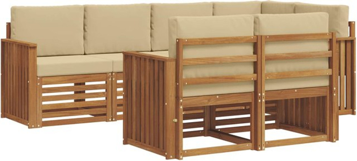 vidaXL Ecksofa Set in Natur und Beige mit 7 Kissen aus Akazien-Massivholz im skandinavischen Design - Bild 1
