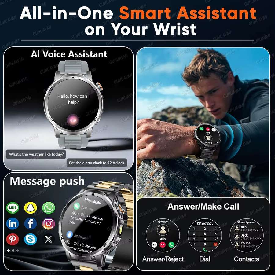 GUHUAVMI Smartwatch, Edelstahl, Grau, Herren, 1,85 Zoll, Rund - Bild 4