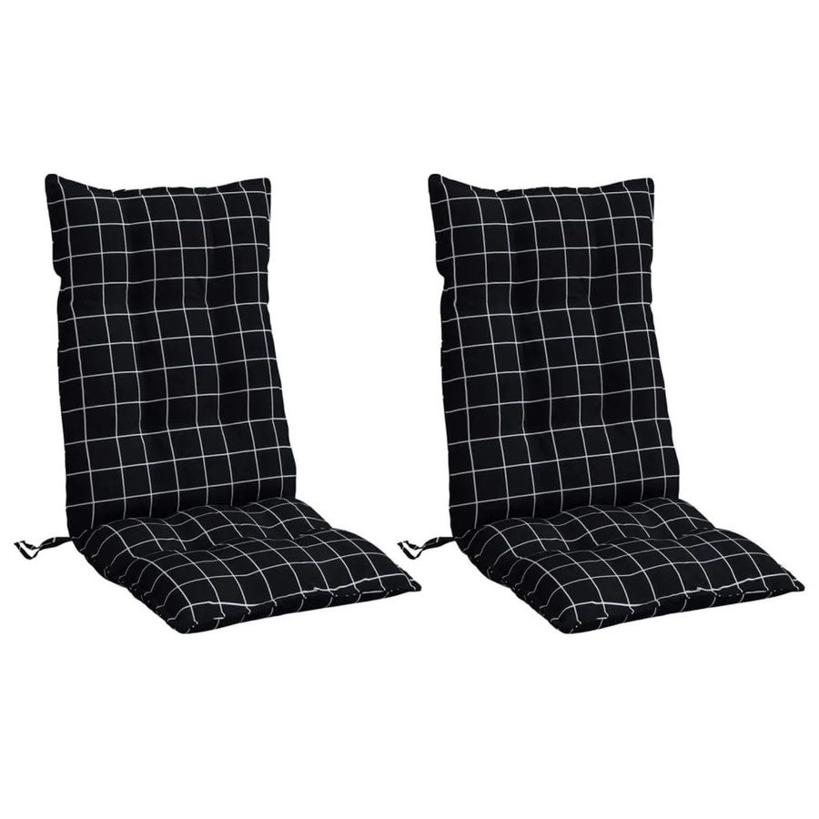 vidaXL Hochlehner-Auflagen 2er-Set Schwarz Karomuster aus wasserabweisendem Polyester - Bild 2
