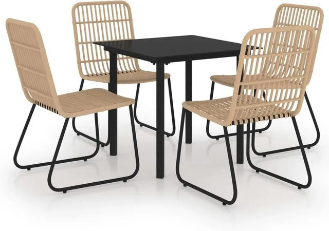 vidaXL 5-teilige Garten-Essgruppe aus Polyrattan und Glas in Braun und Schwarz - Bild 1