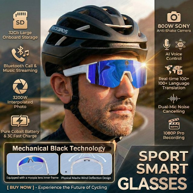 GUHUAVMI KI-Smart-Brille mit 4K-Kamera, polarisierte Sport-Sonnenbrille mit EIS-Stabilisierung und Dual-Mikrofon in Schwarz - Bild 1