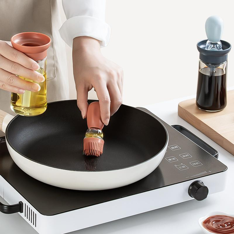 NATAWA Ölflasche mit Silikonpinsel und Öl-Spray in Grün für Grill und Küche - Bild 3