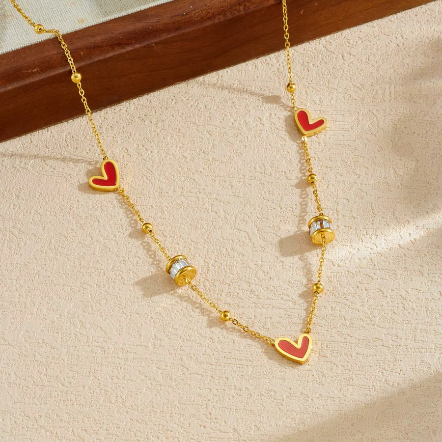 xiyanike Halskette, Rotes Herz-Anhänger, Edelstahl, Gold, Damen - Bild 4