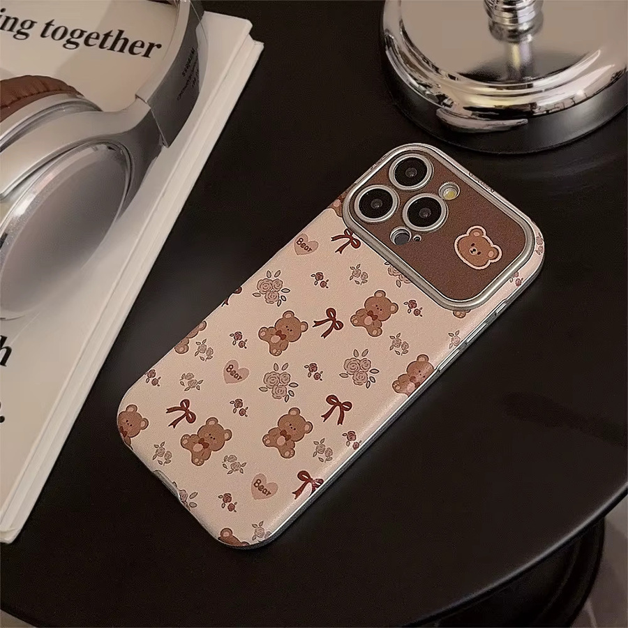 MUQGEW Handyhülle mit Cartoon-Schleife und Bär im Leder-Design für iPhone 16 15 14 13 12 11 Pro Max mit Kameraobjektiv-Schutz und stoßfester Abdeckung - Bild 2