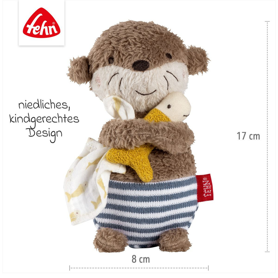Fehn 2-teiliges Bade-Set für Babys mit Kapuzenbadetuch und Badetier in Beige und Gelb mit Otter-Motiv - Bild 2