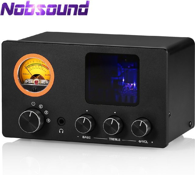 Nobsound TUBE-T5C 4-Wege Audio Selector Splitter Mini Stereo Röhren-Vorverstärker mit VU-Meter in Schwarz - Bild 1
