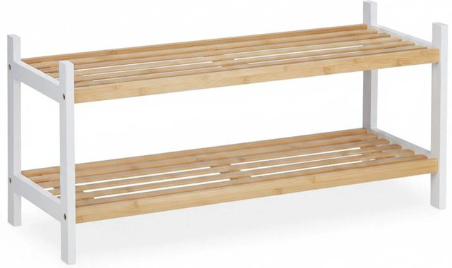 Relaxdays Schuhregal aus Bambus und Birkenholz in Weiß, 2 Ebenen, B: 70 cm, H: 33 cm, T: 26 cm - Bild 1
