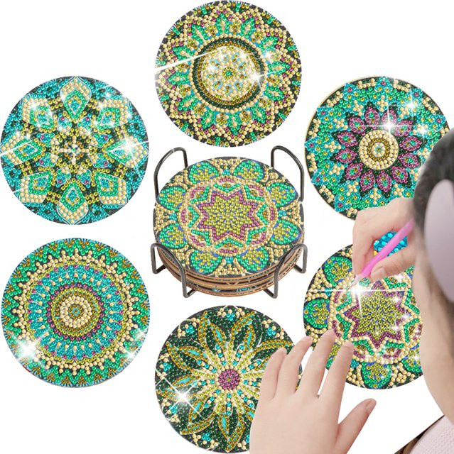 GATYZTORY Diamant Malerei Untersetzer Kits mit Halter, Mandala, 6-teiliges Set - Bild 1