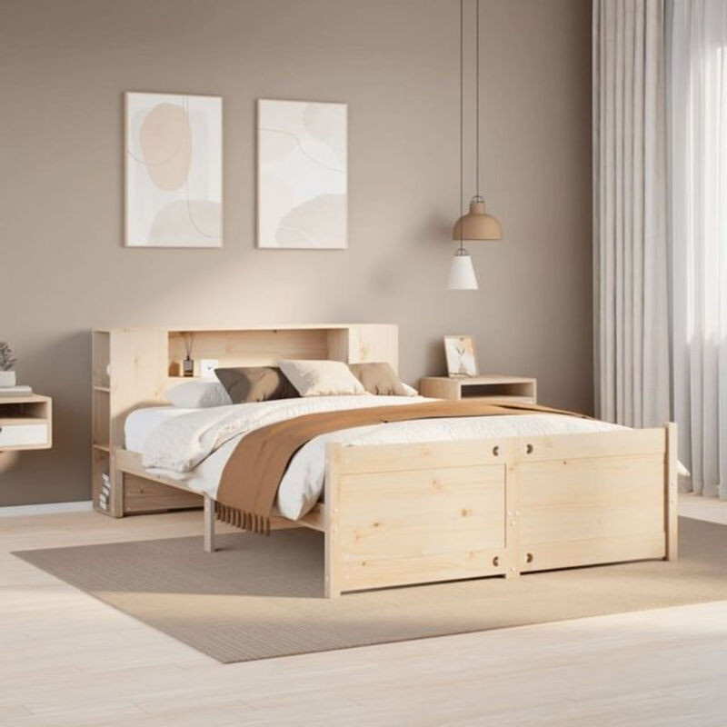 Massivholzbett mit Regal aus Kiefer in Braun, B/T/H: 135 x 190 cm, Vidaxl - Bild 1