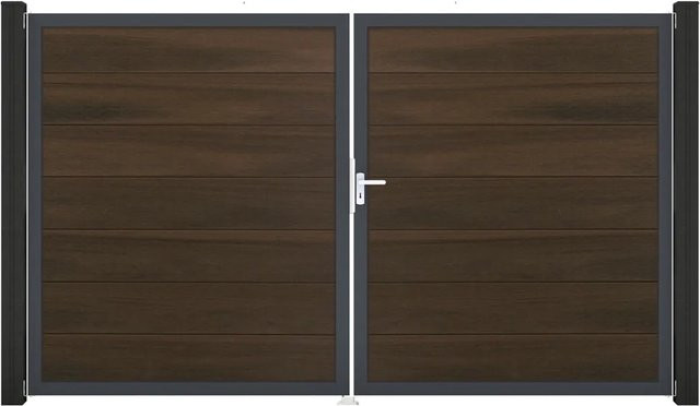 GroJa Steckzaun Tor Grande DIN Rechts Doppel-Tor aus Aluminium und BPC in Walnuss - Bild 1