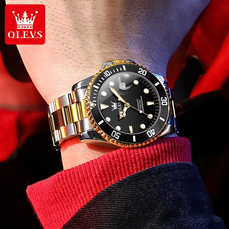 OLEVS Automatik-Armbanduhr, Edelstahl, Herren, Schwarz - Bild 2