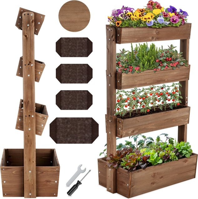 tectake Vertikalbeet Flora aus lackiertem Tannenholz in Braun mit 4 Etagen und Schrägstellfunktion, B/T/H: 85 x 45 x 140 cm - Bild 1