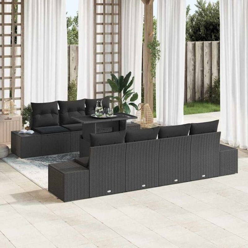 Vidaxl Loungemöbel Garten-Sofa-Set aus Polyrattan mit 8 Kissen in Schwarz, B/T/H: 100 x 55 x 73 cm - Bild 1