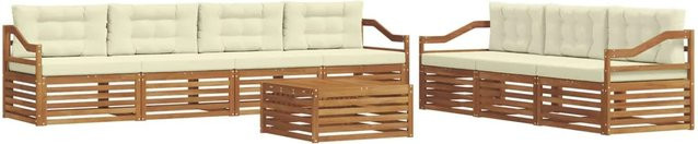 vidaXL Outdoor-Sofagarnitur 8-teilig aus Akazienholz mit Kissen in Natur und Creme - Bild 1