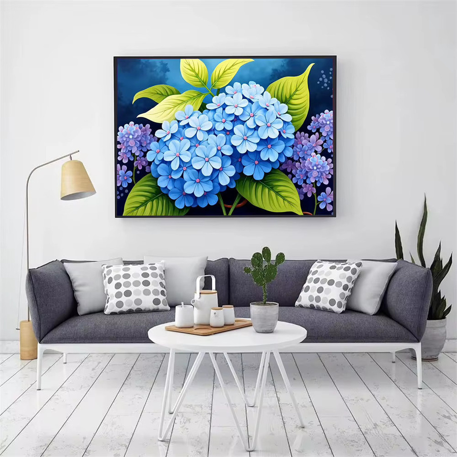 AZQSD Diamant-Malerei Hortensien-Blumen als Kreuzstich-Set mit Strasssteinen zur Wanddekoration, Rund - Bild 2