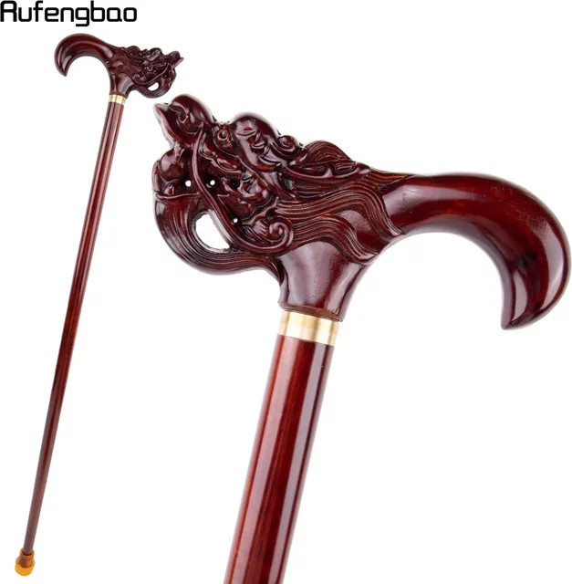 Rufengbao Fantasy Roter Bart Drache Holz Gehstock, Rot, Braun - Bild 1