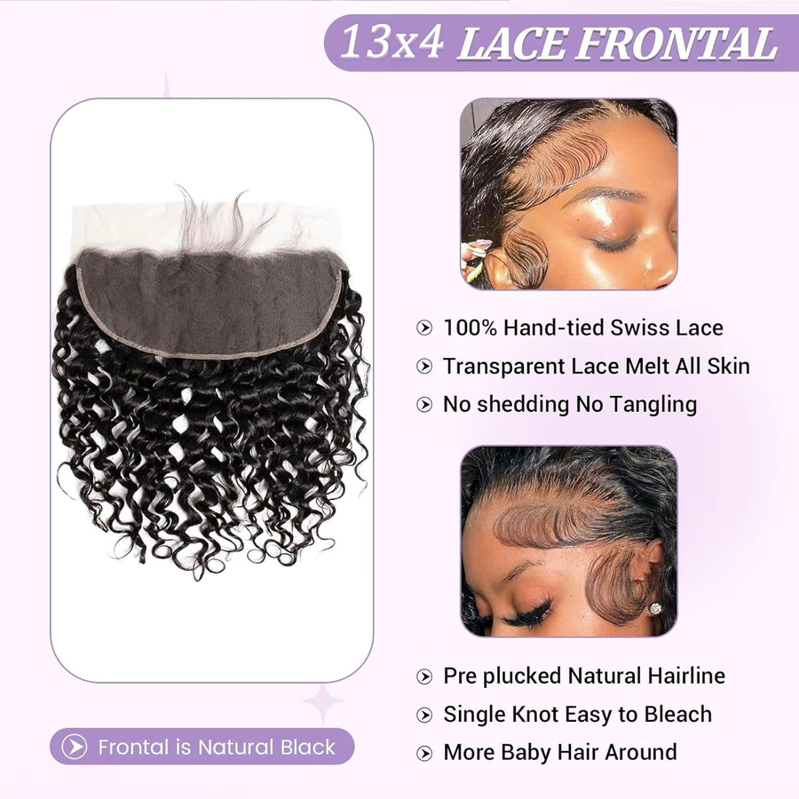 13x4 Water Wave Lace Frontal Closure Brasilianisches Echthaar, Remy Haarverlängerungen - Bild 3