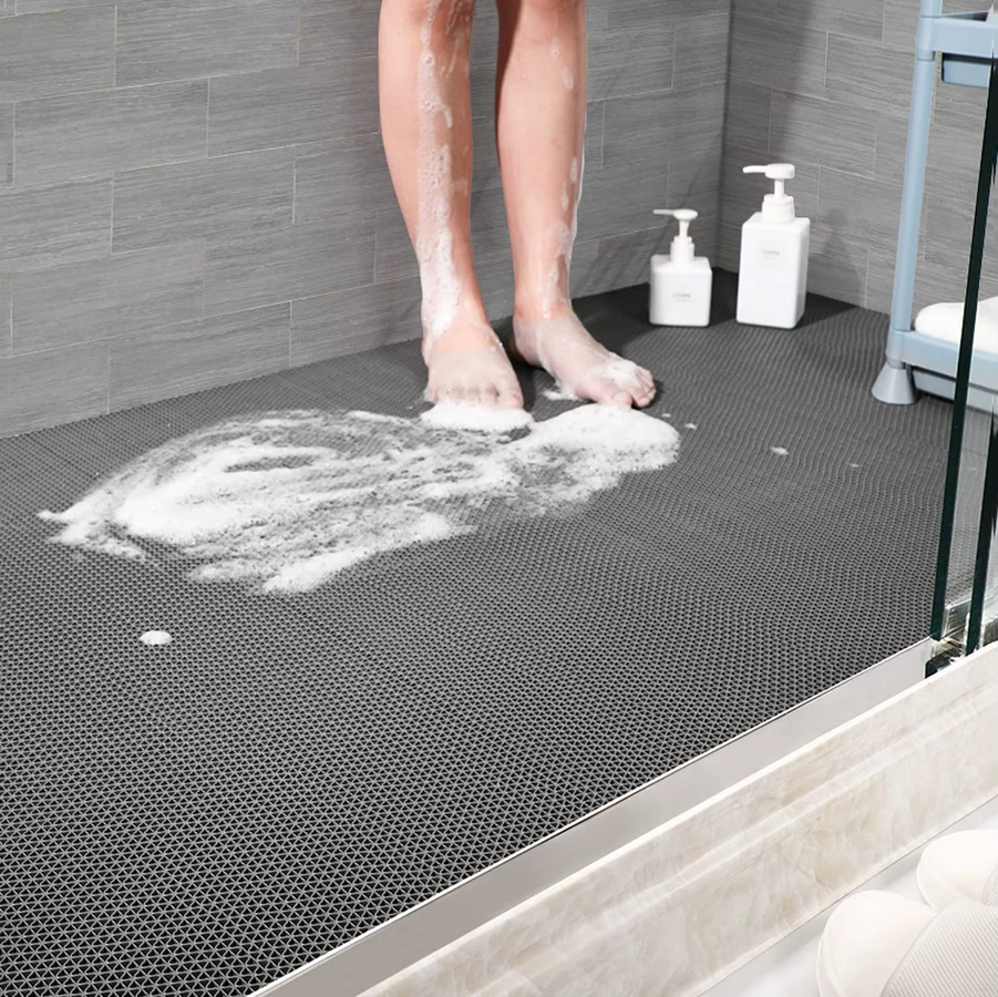 Rutschfeste PVC-Kunststoffmatte von FIOUSHWIN für Bad und Küche in Grau als große Hohlgittermatte - Bild 2