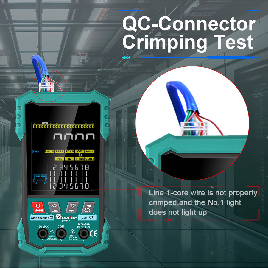 TOOLTOP ET622/623 Netzwerkkabel-Tester mit PoE-Test, QC-Crimping, Breakpoint-Detection und 400m Kabellängenmessung - Bild 2