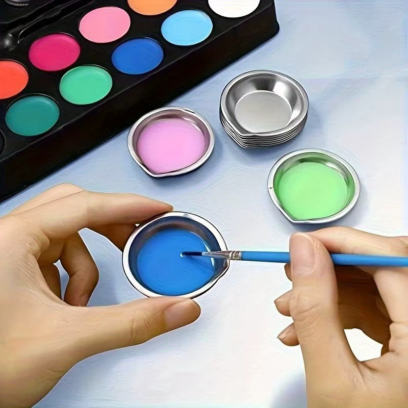 12er Set Palette Farbschalen aus Metall zum Mischen und Spritzen von Farben für Modellbau und Malerei - Bild 3