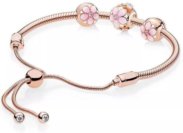 Magnolia Blüte mit Kristall Perlen, 925 Sterling Silber, Rose Gold, Damen - Bild 1