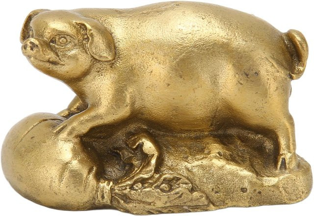 GoolRC Glücksschwein Statue aus Messing in Beige und Gold für Schreibtisch und Bücherregal - Bild 1