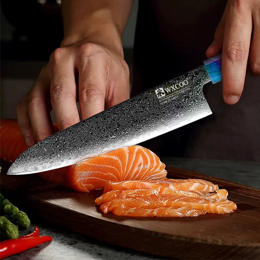 WXCOO Allzweckmesser aus Damaststahl mit Holzgriff, 12,7 cm japanisches Küchenmesser zum Schneiden von Fleisch und Obst - Bild 3