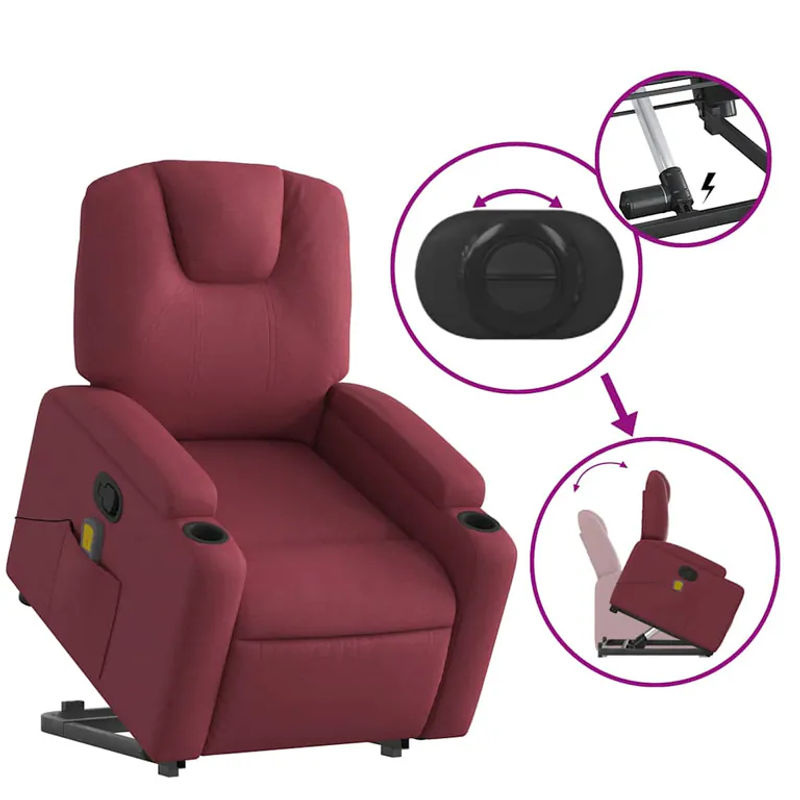 vidaxl Aufstehhilfe Massagesessel für Senioren, verstellbar, Farbe: Rot, Stoffbezug - Bild 6
