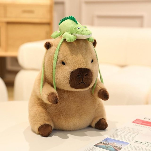 Braunes Capybara Stofftier, Sitzendes Plüschtier mit Rucksack Hut, 20cm - Bild 1