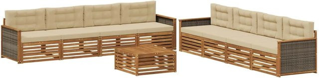 vidaXL Outdoor-Sofagarnitur aus massivem Akazienholz mit 9-teiligem Set in Natur und Beige - Bild 1