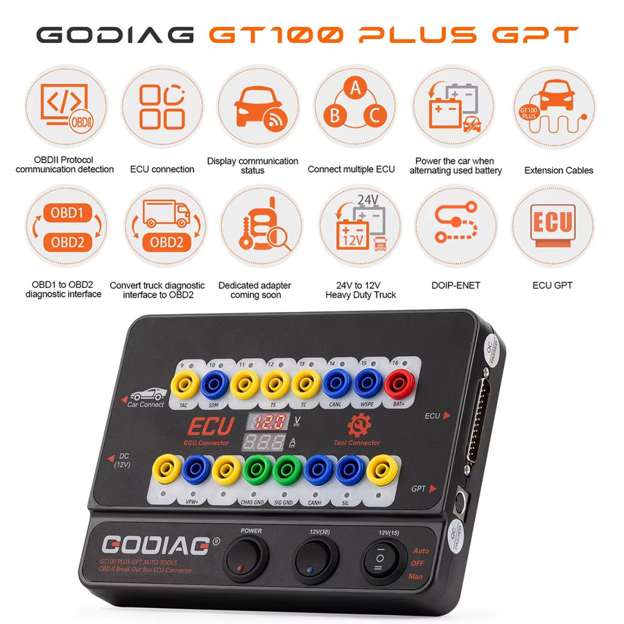 GODIAG GT100 PLUS GPT ENET DoIP Breakout-Box ECU-Anschluss für OBD II, Schwarz - Bild 6