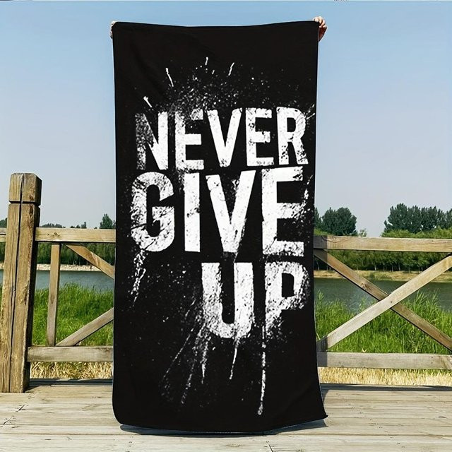 Ka Chen Muxi Strandtuch Schwarz Weiß mit Motivationsschreiben Aufdruck Schnelltrocknend B: 30 cm, H: 60 cm - Bild 1