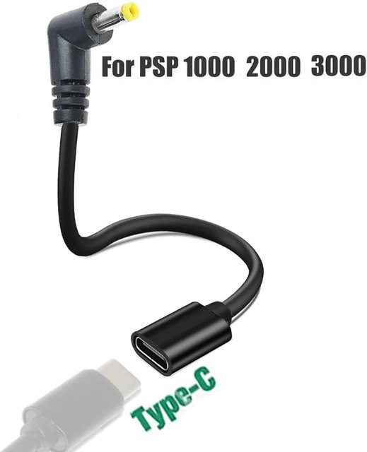 90 Grad USB-C PD Ladekabel für PSP 1000, 2000 und 3000 Spielkonsolen in Schwarz - Bild 1