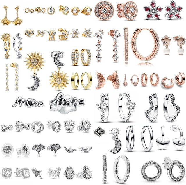 Potdemiel Ohrringe, 925 Silber, Damen, quadratisch, blattförmig, sonnen- und mondförmig - Bild 1