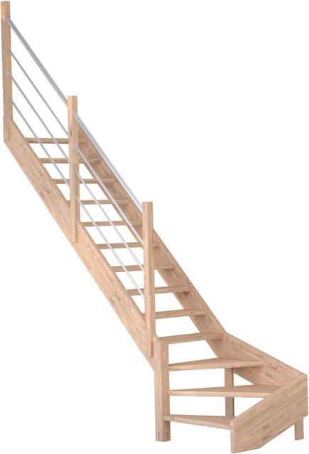 StarWood Treppe Mykonos Pro Winder in Eiche mit Edelstahl-Geländer, Farbe: Braun/Silber, Breite: 80 cm - Bild 1