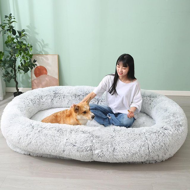 HiMISS Multifunktionales Bodenbett für Menschen und Hunde in Grau mit abnehmbarem Bezug, B/T/H: 165 x 100 x 30 cm - Bild 1