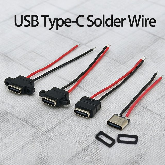 JCD USB-C-Buchse mit Kabel, 2-Pin Wasserdichte USB-C-Stecker mit Schraubenloch und Schnellladeanschluss, Schwarz - Bild 1