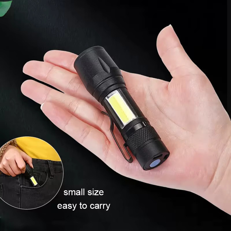 eoopee Mini-Taschenlampe mit LED COB und XPE, USB wiederaufladbar, schwarz, mit Clip und zoombarem Fokuslicht - Bild 2