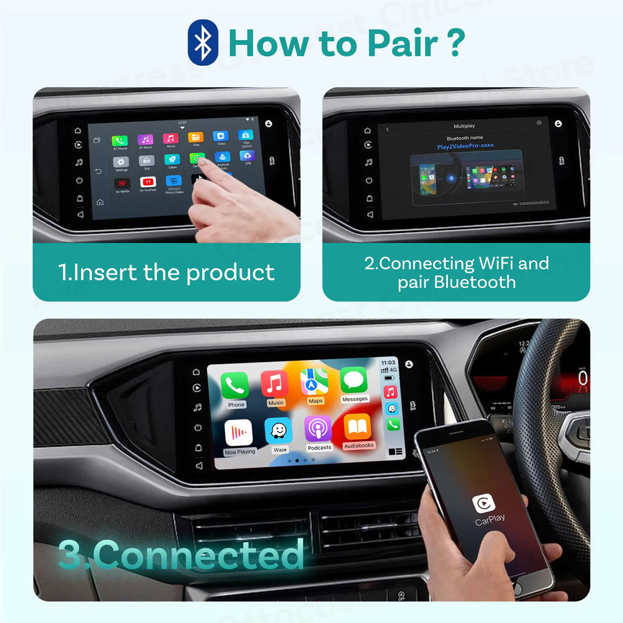 OTTOCAST Play2Video AI Box Schwarz Wireless CarPlay und Android Auto Adapter für YouTube und Netflix - Bild 5