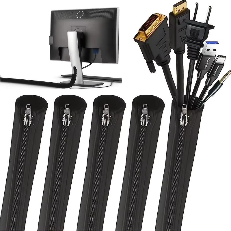 Kabelhülle mit Reißverschluss als wiederverwendbarer Kabel-Organizer für Computer und TV, Schwarz, Länge: 48 cm - Bild 1