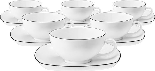 Seltmann Weiden Teetassen mit Untertassen Lido Black Line eckig, Schwarz/Weiß, 6er Set, 200 ml pro Tasse - Bild 1