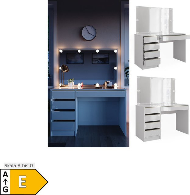 Vicco Schminktisch Sherry Weiß Hochglanz Gold mit LED Spiegel und 5 Schubladen B: 120 cm, T: 75 cm, H: 75 cm - Bild 1