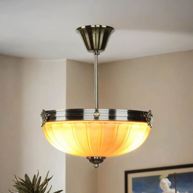 LICHT-ERLEBNISSE Deckenlampe im Jugendstil aus Metall und Glas, 3-flammig, Farbe Bronze/Orange, Durchmesser: 30 cm, Fassung E14 - Bild 1