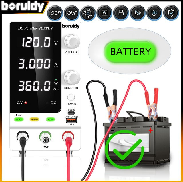 Boruidy Stabilisierte Labor-Stromversorgung zum Laden von LiFePO4, Nickel-Metall, Lithium-Ionen und Hydrid-Batterien, 120V 3A 360W, Einstellbar für 12V 24V 30V 48V - Bild 1