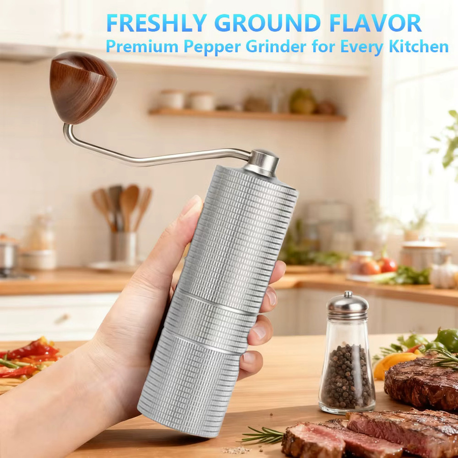 Manuelle Pfeffermühle aus Edelstahl von CF Wisdom in Silber, runde Pfeffermühle zum Kochen und Grillen - Bild 3